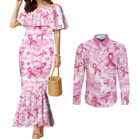 Breast Cancer Awareness Pink Ribbon Couples Matching Mermaid Dress and Long Sleeve Button Shirt Tie Dye Style - Wonder Print Shop