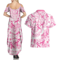 Breast Cancer Awareness Pink Ribbon Couples Matching Summer Maxi Dress and Hawaiian Shirt Tie Dye Style - Wonder Print Shop