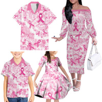 Breast Cancer Awareness Pink Ribbon Family Matching Off The Shoulder Long Sleeve Dress and Hawaiian Shirt Tie Dye Style - Wonder Print Shop