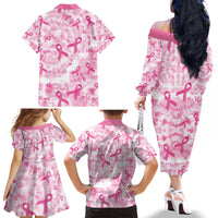 Breast Cancer Awareness Pink Ribbon Family Matching Off The Shoulder Long Sleeve Dress and Hawaiian Shirt Tie Dye Style - Wonder Print Shop