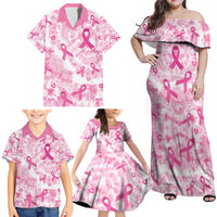 Breast Cancer Awareness Pink Ribbon Family Matching Off Shoulder Maxi Dress and Hawaiian Shirt Tie Dye Style - Wonder Print Shop