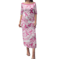Breast Cancer Awareness Pink Ribbon Family Matching Puletasi and Hawaiian Shirt Tie Dye Style - Wonder Print Shop