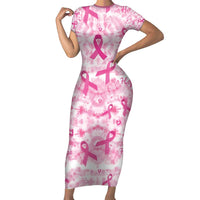 Breast Cancer Awareness Pink Ribbon Family Matching Short Sleeve Bodycon Dress and Hawaiian Shirt Tie Dye Style - Wonder Print Shop