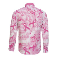 Breast Cancer Awareness Pink Ribbon Long Sleeve Button Shirt Tie Dye Style - Wonder Print Shop