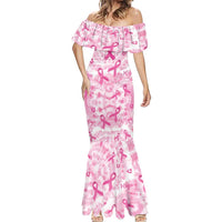 Breast Cancer Awareness Pink Ribbon Mermaid Dress Tie Dye Style - Wonder Print Shop