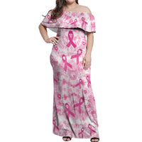 Breast Cancer Awareness Pink Ribbon Off Shoulder Maxi Dress Tie Dye Style - Wonder Print Shop