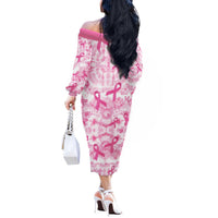 Breast Cancer Awareness Pink Ribbon Off The Shoulder Long Sleeve Dress Tie Dye Style - Wonder Print Shop
