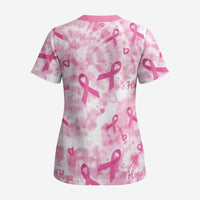 Breast Cancer Awareness Pink Ribbon Scrub Top Tie Dye Style - Wonder Print Shop