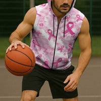 Breast Cancer Awareness Pink Ribbon Sleeveless Zip Hoodie Tie Dye Style - Wonder Print Shop