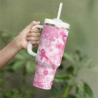 Breast Cancer Awareness Pink Ribbon Tumbler With Handle Tie Dye Style - Wonder Print Shop
