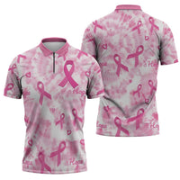 Breast Cancer Awareness Pink Ribbon Zipper Polo Shirt Tie Dye Style - Wonder Print Shop
