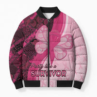Breast Cancer Awareness Bomber Puffer Jacket Party Like A Survivor - Pink African Pattern - Wonder Print Shop