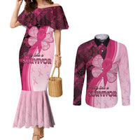 Breast Cancer Awareness Couples Matching Mermaid Dress and Long Sleeve Button Shirt Party Like A Survivor - Pink African Pattern - Wonder Print Shop