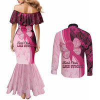 Breast Cancer Awareness Couples Matching Mermaid Dress and Long Sleeve Button Shirt Party Like A Survivor - Pink African Pattern - Wonder Print Shop