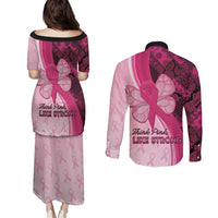 Breast Cancer Awareness Couples Matching Puletasi and Long Sleeve Button Shirt Party Like A Survivor - Pink African Pattern - Wonder Print Shop