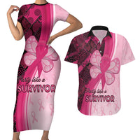 Breast Cancer Awareness Couples Matching Short Sleeve Bodycon Dress and Hawaiian Shirt Party Like A Survivor - Pink African Pattern - Wonder Print Shop