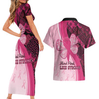 Breast Cancer Awareness Couples Matching Short Sleeve Bodycon Dress and Hawaiian Shirt Party Like A Survivor - Pink African Pattern - Wonder Print Shop