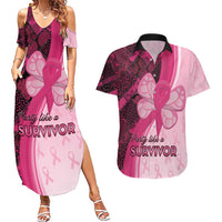 Breast Cancer Awareness Couples Matching Summer Maxi Dress and Hawaiian Shirt Party Like A Survivor - Pink African Pattern - Wonder Print Shop