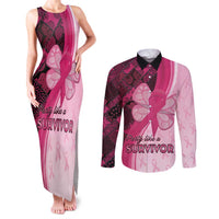 Breast Cancer Awareness Couples Matching Tank Maxi Dress and Long Sleeve Button Shirt Party Like A Survivor - Pink African Pattern - Wonder Print Shop