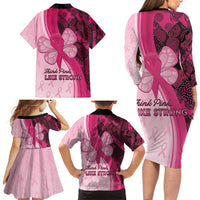 Breast Cancer Awareness Family Matching Long Sleeve Bodycon Dress and Hawaiian Shirt Party Like A Survivor - Pink African Pattern - Wonder Print Shop
