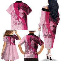 Breast Cancer Awareness Family Matching Off The Shoulder Long Sleeve Dress and Hawaiian Shirt Party Like A Survivor - Pink African Pattern - Wonder Print Shop