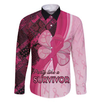 Breast Cancer Awareness Family Matching Off The Shoulder Long Sleeve Dress and Hawaiian Shirt Party Like A Survivor - Pink African Pattern - Wonder Print Shop