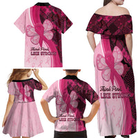 Breast Cancer Awareness Family Matching Off Shoulder Maxi Dress and Hawaiian Shirt Party Like A Survivor - Pink African Pattern - Wonder Print Shop
