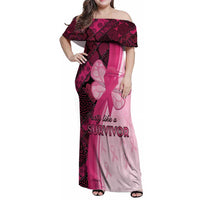Breast Cancer Awareness Family Matching Off Shoulder Maxi Dress and Hawaiian Shirt Party Like A Survivor - Pink African Pattern - Wonder Print Shop