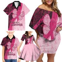 Breast Cancer Awareness Family Matching Off Shoulder Short Dress and Hawaiian Shirt Party Like A Survivor - Pink African Pattern - Wonder Print Shop