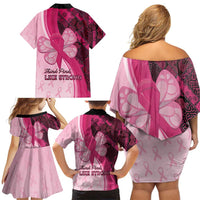 Breast Cancer Awareness Family Matching Off Shoulder Short Dress and Hawaiian Shirt Party Like A Survivor - Pink African Pattern - Wonder Print Shop