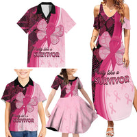 Breast Cancer Awareness Family Matching Summer Maxi Dress and Hawaiian Shirt Party Like A Survivor - Pink African Pattern - Wonder Print Shop