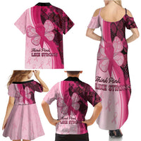 Breast Cancer Awareness Family Matching Summer Maxi Dress and Hawaiian Shirt Party Like A Survivor - Pink African Pattern - Wonder Print Shop