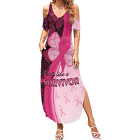 Breast Cancer Awareness Family Matching Summer Maxi Dress and Hawaiian Shirt Party Like A Survivor - Pink African Pattern - Wonder Print Shop