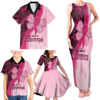 Breast Cancer Awareness Family Matching Tank Maxi Dress and Hawaiian Shirt Party Like A Survivor - Pink African Pattern - Wonder Print Shop