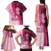 Breast Cancer Awareness Family Matching Tank Maxi Dress and Hawaiian Shirt Party Like A Survivor - Pink African Pattern - Wonder Print Shop