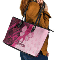 Breast Cancer Awareness Leather Tote Bag Party Like A Survivor - Pink African Pattern - Wonder Print Shop
