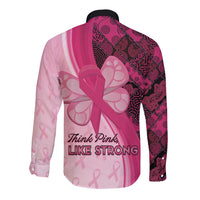 Breast Cancer Awareness Long Sleeve Button Shirt Party Like A Survivor - Pink African Pattern - Wonder Print Shop