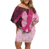 Breast Cancer Awareness Off Shoulder Short Dress Party Like A Survivor - Pink African Pattern - Wonder Print Shop