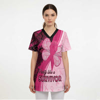 Breast Cancer Awareness Scrub Top Party Like A Survivor - Pink African Pattern - Wonder Print Shop