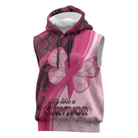 Breast Cancer Awareness Sleeveless Hoodie Party Like A Survivor - Pink African Pattern - Wonder Print Shop