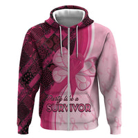 Breast Cancer Awareness Zip Hoodie Party Like A Survivor - Pink African Pattern - Wonder Print Shop