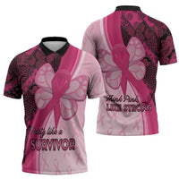 Breast Cancer Awareness Zipper Polo Shirt Party Like A Survivor - Pink African Pattern - Wonder Print Shop