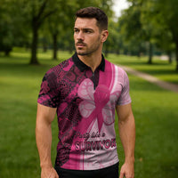 Breast Cancer Awareness Zipper Polo Shirt Party Like A Survivor - Pink African Pattern - Wonder Print Shop