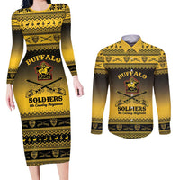 Buffalo Soldiers Christmas Couples Matching Long Sleeve Bodycon Dress and Long Sleeve Button Shirt 9th Cavalry Regiment - Wonder Print Shop