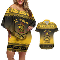 Buffalo Soldiers Christmas Couples Matching Off Shoulder Short Dress and Hawaiian Shirt 9th Cavalry Regiment - Wonder Print Shop