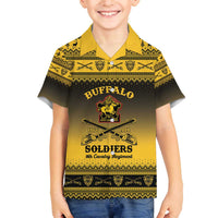 Buffalo Soldiers Christmas Family Matching Off The Shoulder Long Sleeve Dress and Hawaiian Shirt 9th Cavalry Regiment - Wonder Print Shop