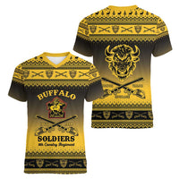 Buffalo Soldiers Christmas Women V-Neck T-Shirt 9th Cavalry Regiment - Wonder Print Shop