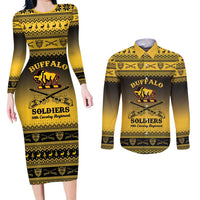 Buffalo Soldiers Christmas Couples Matching Long Sleeve Bodycon Dress and Long Sleeve Button Shirt 10th Cavalry Regiment - Wonder Print Shop