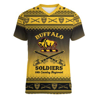 Buffalo Soldiers Christmas Women V-Neck T-Shirt 10th Cavalry Regiment - Wonder Print Shop
