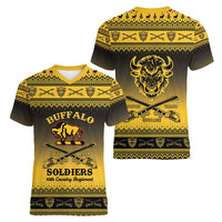 Buffalo Soldiers Christmas Women V-Neck T-Shirt 10th Cavalry Regiment - Wonder Print Shop